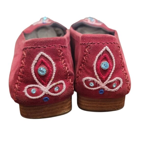 Bruno Magli Suede Embroidered Loafers Red Italy Square Toe Women’s Shoes Sze38.5 - Picture 7 of 11